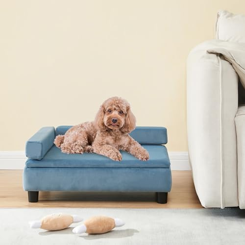 [en.casa] Cuccia per Animali Domestici di Piccola e Media Taglia Lettino Divano Imbottito per Cani e Gatti 60x45x24 cm con Cuscini Laterali e Contenitore - Blu
