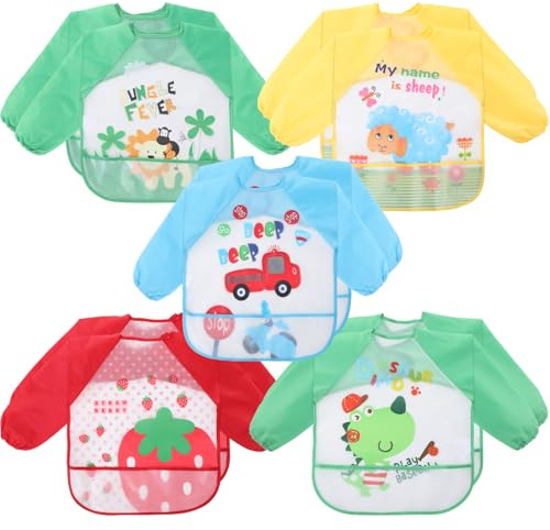Tarpop 10 Pack Long Sleeve Bibs Baby Bibs Infant Smocks Waterproof Soft Sleeved Bib for Babies Toddler Eating Feeding(Fresh)