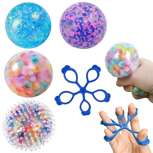 4 Piezas Pelota Antiestrés, Pelota Rehabilitacion Mano con Ejercitador de Antebrazo, Bola Antiestres, Fortalecedores de Mano para Capacitación en Rehabilitación y Alivio de La Ansiedad