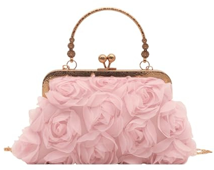 ANNUOZE Clutch Bags for Women, Elegant 3D Rose Evening Clutch, Vintage Flower Purse, Floral Handbags & Shoulder Bags for Women Formal Events Wedding Prom Cocktail Party