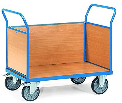 Fetra Plattformwagen - blau pulverbeschichtet - Ladefläche 1000x600 mm 3 seitig geschlossen