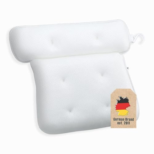 INTIRILIFE Almohada de baño en Blanco - Almohada de baño SPA de Tejido Repelente al Agua con Forma ergonómica y con Fuertes Botones de succión - cojín para la Cabeza y el Cuello