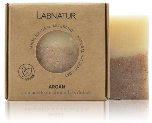 Jabón Natural Argán Artesanal - Vegano y Sin Aceite de Palma - Labnatur | Con Aceite de Argán, Almendras Dulces y Oliva - Reafirmante - Hidrata y Nutre en Profundidad - Para Piel Seca - 100 g