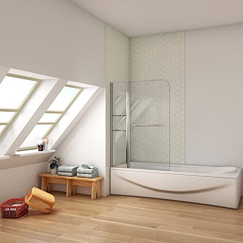 Ducha Casa 140x120cm Mampara de bañera plegable con bisagra, Cristal 6mm templado ANTICAL, Aluminio cromado