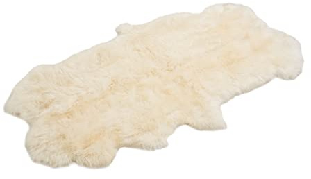 Cakla Piel de cordero auténtica 200 – 190 cm x 110 – 120 cm – Piel de oveja auténtica cosida a partir de dos lados de piel – Alfombra de piel blanca – Decoración para sillas y sofá – Alfombra de piel