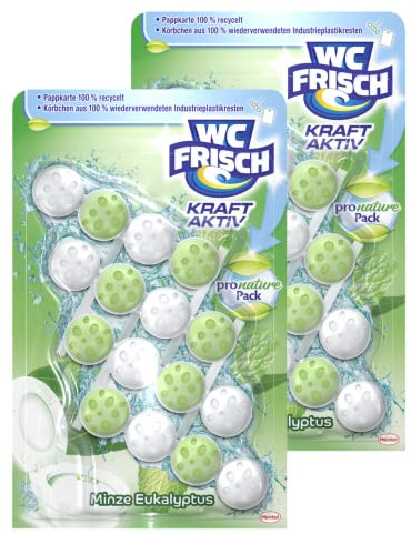 WC FRISCH Kraft Aktiv Duftspüler Pro Nature Minze Eukalyptus (2x 4 Stück), WC Reiniger für Reinigung bei jeder Spülung, Duftsteine mit 95% biologisch abbaubaren Duftstoffen