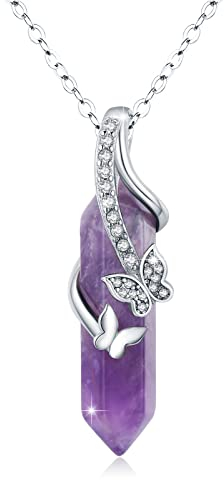 CUOKA MIRACLE Amethyst Kette 925 Sterling Silber Schmetterlings Anhänger Halskette für Damen Schmetterling Schmuck Kristall Geschenke für Mädchen Frauen