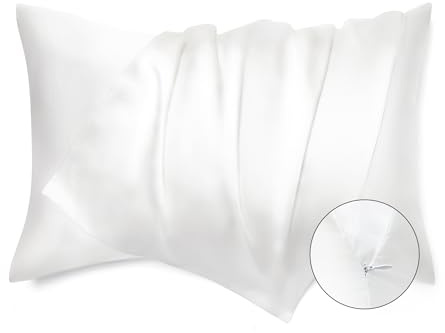 Bedsure Satin Pillowcase with Zipper, Similar to Silk Pillow Cases 2 Pack, White Satin Pillow Cases Queen Size Set of 2, Silky & Soft Pillow Covers for Hair & Skin, Gifts for Women Men, 20x30 Inches