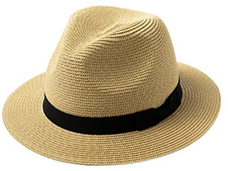Comhats Unisex Summer Panama Fedora Trilby Straw Sun Hats for Men Women Safari Beach Hat Packable XS-XXXL (UK, Alpha, XL, 00715#Beige)