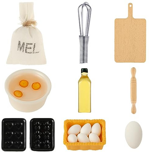 simarro Puppenhaus Möbel, 15 Stück Miniatur Eier Milchbrot Mehlbeutel Puppenhaus Küchen-Backset Weihnachten Miniatur Deko Miniatur Wichtel Zubehör, Klein, 553756_1-SALZZ-A