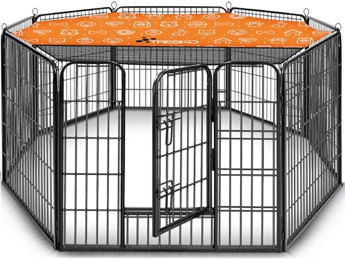 TRESKO® Recinzione Recinto 60 cm per Cani, Gabbia per Cuccioli con 8 picchetti inclusi, Box in Metallo Robusto (77 x 60 cm)