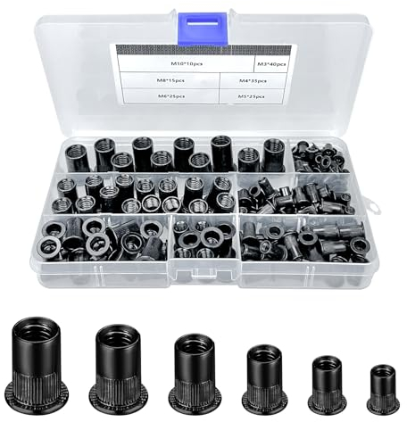 Boloest Juego de 150 Tuercas de Remache de Acero Al Carbono - Surtido M3 M4 M5 M6 M8 M10 Ciegas - Fijación