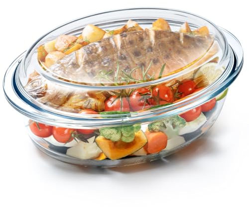 NUTRIUPS Large Glass Casserole Dish, 3.4L Oven Dishes with Lid, Oval Baking Dishes, Microwavable, Oven-proof