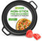 NutriChef 13-Inch Flat Cast Iron Pizza Pan - Versatile Pre-Seasoned Round Cooking Griddle w/Built-in Handles for Oven, Grill, Stove, and Campfires - Includes 2 Heat Safe Silicone Grips