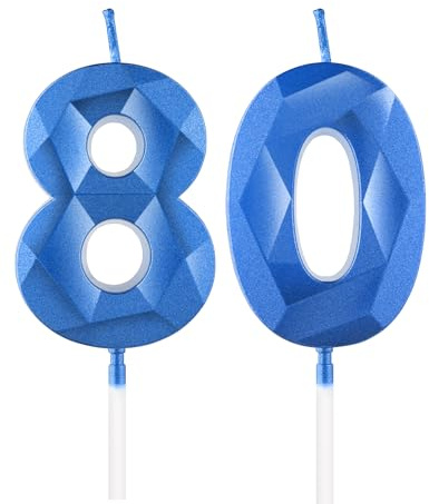 Royal Blue 80th Birthday Candles, 3D Number 80 Candle for Cake, Women Men 80th Birthday Decorations,Sapphire Candle Topper Blue Cake Decorations for Birthday Party Wedding Anniversary Supplies