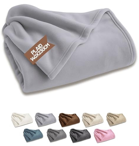 SONIT - Plaid Divano in Pile per Divano e Letto Singolo - Coperta in Pile Autunnale e Invernale - Coperta 140x230 - Plaid Singolo Grigio Chiaro