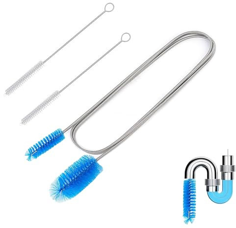 POPSKEETER Rohrreinigungsbürste Set mit Doppelkopf (2m) + 2X Schlauchbürsten (20cm) – Flexible Abflussbürste für Rohre, Abflüsse, Aquarium & Haushalt(Blau)