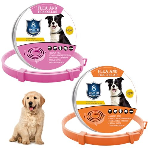 OYZOQ Lot de 2 collier anti puces pour chien 62 cm, pour chiens, collier anti-tiques, collier anti-puces, collier de protection contre les puces, protection 8 mois, réglable