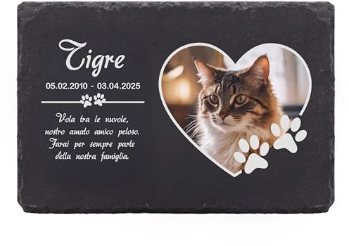 LAUBLUST Lastra Personalizzata con Nome e Foto per Cane, Gatto e Altri Animali Domestici – Zampe, 3 Dimensioni | Lastra in Ardesia incisa Come Decorazione tombale & targhetta funebre per Animali