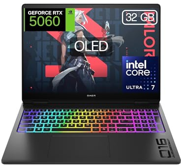 HP OMEN MAX - Ordenador Portátil Gaming de 16 OLED 240Hz (Ultra 7-255HX, 32GB RAM, 1 TB, NVIDIA GeForce RTX 5060 8GB, FreeDos) Negro - Teclado QWERTY Español