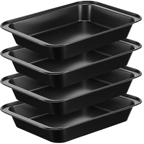 Set of 4 Rectangular Cake Pan, 9 x 13 Inch Non-Stick Baking Pans for Oven, Deep Baking Pan Cookie Sheet Tray BPA Free Heavy Duty Carbon Steel Bakeware for Brownie Lasagna Casserole Bread