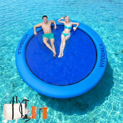 VITODALA Inflatable Water Hammock Round Floating Ring, Sunchill Float Ring for Lake River & Pool, Heavy Duty Floating Hammock for Adults, Float Island Platform for Outdoor Swim Water Activities