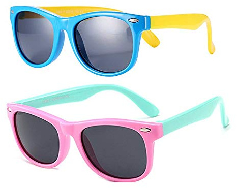 FOURCHEN Gafas de sol para niños y niñas - Clout Goggles Oval Mod Gafas de sol retro con lentes redondas negras (pink+blue)