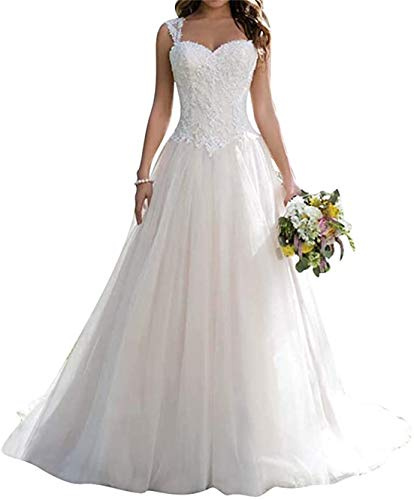 XUYUDITA Lungo in Pizzo Abito da Sposa Una Linea Sweetheart Tulle