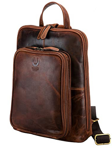 Corno d´Oro Premium Lederrucksack Damen Mittelgroß mit vielen Fächern I Handmade Damenrucksack Echt Leder für 14 Zoll Laptop Elegant I Rucksack Braun Vintage