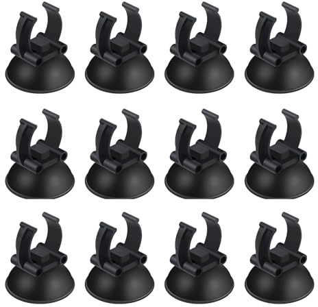 AQUANEAT 12 Pack Aquarium Suction Cups with Clip Black,for 1 Standard Aquarium Heater, Tubing Hose, Plant Fish Tank