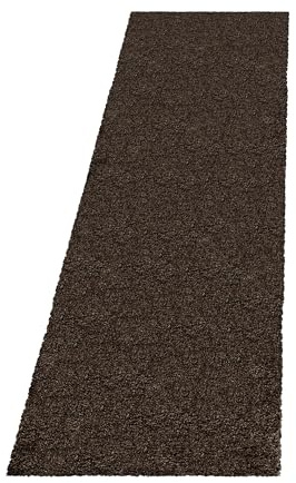 SIMPEX Shaggy Hochflor Teppich Braun 60x110 cm Extra Weich & Waschbar Jute Rückseite für Fußbodenheizung, Einfarbig & Flauschig für Wohnzimmer & Schlafzimmer