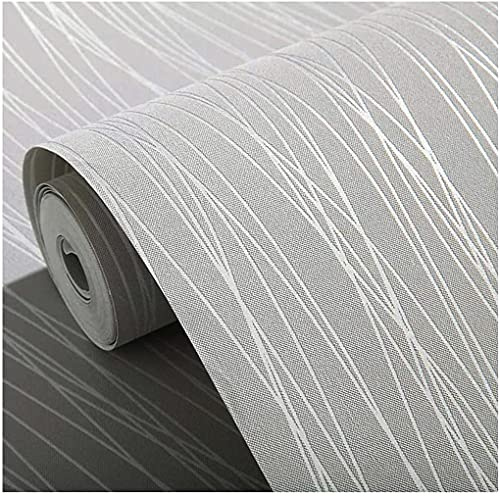 Blooming Wall:Peel and Stick Textured Wallpaper Non-Woven Classic Plain Stripe Moonlight Forest Grey Wallpaper Wallcovering in Livingroom Bedroom, 34.2 Square feet/roll