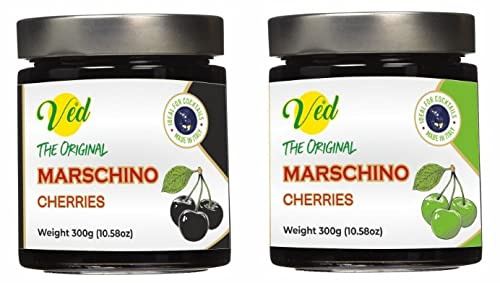 Ved Gourmet Original Black & Green Marasquin Cerises - Cerise Italienne pour Cocktails à l'Ancienne - Cocktail Vegan, Cerises Bourbon au Sirop Naturel pour Garniture Cocktail