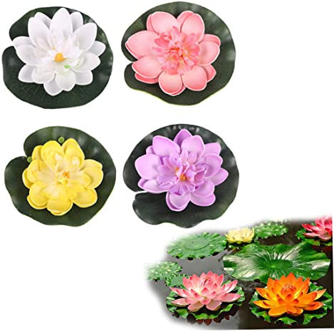 Ninfee Artificiali Fiori di Loto Finti Fiori di Schiuma Decorativi Galleggianti per Stagno, Piscina, Acquario, 4PCS/Set, Diametro 10cm, Giallo/Rosa/Bianco/Purple