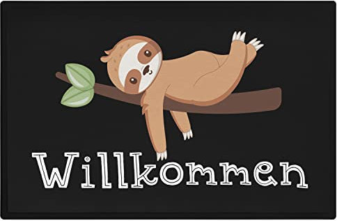 Trendation - Willkommen Faultier Fußmatte Schmutzfangmatte Geschenk Lustige Grafik 60x40 cm