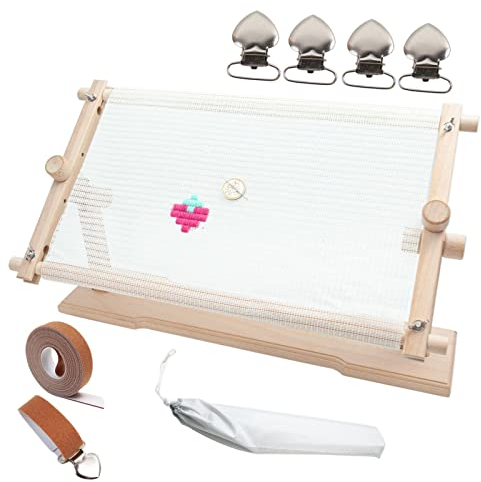 Verstellbarer Stickständer - Gedrehter Kreuzstich-Ständer, einfach zu verwendender Stickrahmenhalter aus natürlichem Buchenholz - Freihändiger Stickrahmenständer für Kunst, Handwerk und Nähen Sysdisen