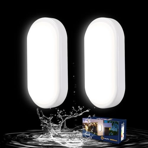 Letlit Plafon LED Ovalada 2 Pack, 12W 1200LM Aplique Pared Interior, 4000K Lampara Techo Baño, IP54 Lampara Exterior Pared, Luz Techo Blanco para Escaleras Pasillo Aseo Garage Cocina Sotano Balcon