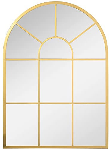 HOMCOM Wandspiegel 70 x 50 cm Fenster Spiegel mit Metallrahmen Dekorativer Hängespiegel Flurspiegel für Schlafzimmer Wohnzimmmer, Gold