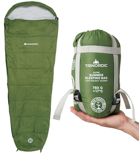 Trinordic 780g Ultraleicht Sommerschlafsack – mit Anti-Klemm-Reißverschluss - Kompakter Schlafsack Outdoor, ideal für Camping, Wandern, Trekking, and Bikepacking