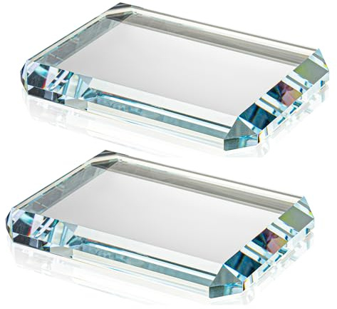 Set of 2 Rectangular Glass Paperweight Blocks - Clear Glass Paper Weights - Glass Block Decor Tiles for Office, Home Crafts, Projects, Ornaments (A)