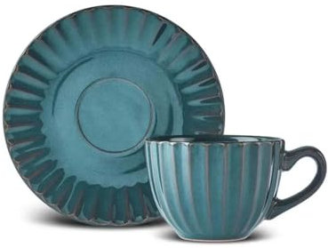 Karaca Austen 4-Piece Tea Cup and Saucer Set for 2 People, Green