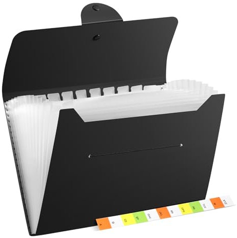 Diboniur File Organiser A4 Folder, 13 Pockets Document Organiser, Accordion File Organiser, Folders for Paperwork A4 for School, Office, and Home (Black)