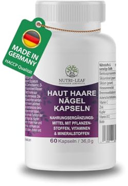 Haut Haare Nägel Kapseln – Hochdosierte Haar Vitamine für Haarwachstum & starke Nägel – Biotin gegen Haarausfall & Haarbruch – mit Silicium, Hirse, Brennnessel, Zink & B-Vitaminen – NUTRI-LEAF