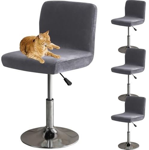HOMECOVER Bar Stool Covers With Back, Stretch Velvet Fabric Bar Stools Slipcovers Removable Low Back Swivel Chair Covers-grey-set of 4