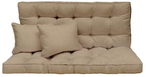 Cojín columpio de jardín 150x50x10 cm - Set de 3 plazas: colchón de asiento y respaldo para columpio con toldo – Outdoor - para sofá y banco de jardín, palé europeo, tumbona – Savana Claro [133]