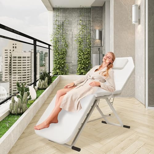 GIDRLL Professional Folding Massage Table, 3-Zone Tattoo Bed & Cosmetic Chair, Adjustable Spa Salon Beauty Bed for Cosmetics, Massage & Therapy, Maximum Load 200 kg (White)