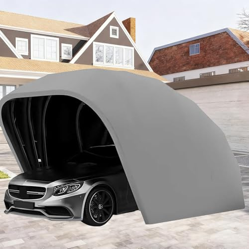 cendbirut Stainless Steel Grey Carport, Foldable Retractable Car Awning, Semi-Automatic Retractable Garage, Stainless Steel Folding Car Port, Portable Outdoor Car Tent, Durable Grey Shelter