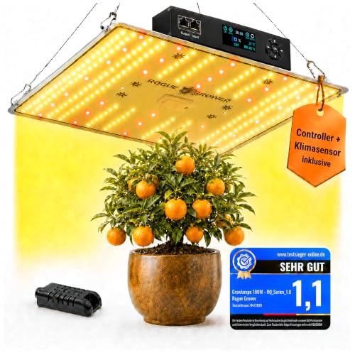 Grow Lampe [100W mit Klimasensor - Grow LED] Grow Light Vollspektrum Led Growlampe | Pflanzenlampen | Led Grow Lampe Growlight Pflanzen Lampe Pflanzenlampe Vollspektrum | Timer & Dimmer - Rogue Grower