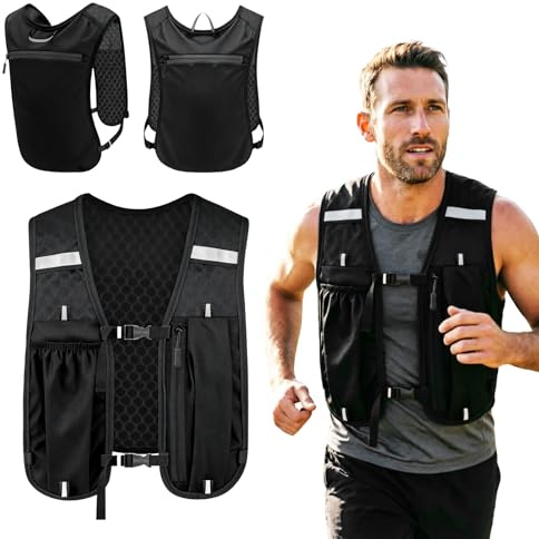 Gilet de course pour homme et femme, ultra léger et respirant, sac à dos d'hydratation réglable avec compartiment pour bouteille souple de 500 ml et poche pour téléphone portable, pour course à pied