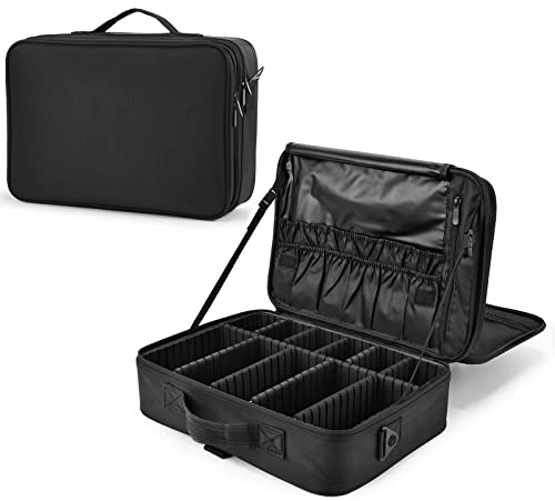 Makeup Bag Extra Large Travel Makeup Bag with Compartment Cosmetic Bags Makeup Organiser Bag Vanity Case Makeup case and Shoulder Strap, Black